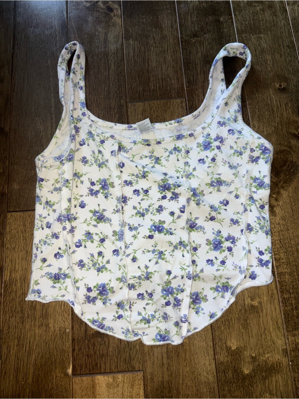 Women’s White Crop Tank Top with Purple Floral Print
